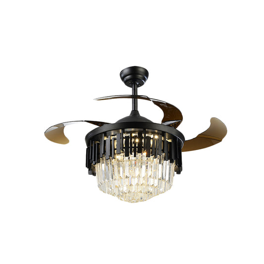 Black/Gold Layered Drum Fan Lamp Postmodern Crystal 3-Blade Dining Room LED Semi Flush Light, 19" Wide Clearhalo 'Ceiling Fans with Lights' 'Ceiling Fans' 'Modern Ceiling Fans' 'Modern' Lighting' 917776