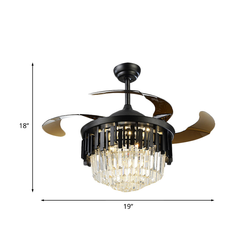 Black/Gold Layered Drum Fan Lamp Postmodern Crystal 3-Blade Dining Room LED Semi Flush Light, 19" Wide Clearhalo 'Ceiling Fans with Lights' 'Ceiling Fans' 'Modern Ceiling Fans' 'Modern' Lighting' 917777
