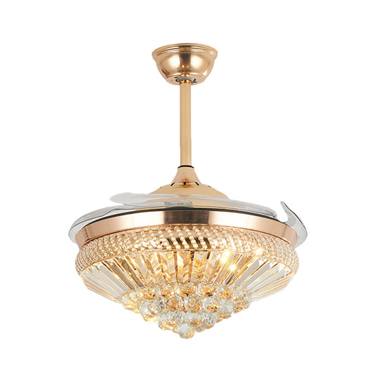 Modernism Conical Semi Mount Lighting Crystal LED 5 Blades Hanging Fan Lamp in Gold, 19.5" W Clearhalo 'Ceiling Fans with Lights' 'Ceiling Fans' Lighting' 917788