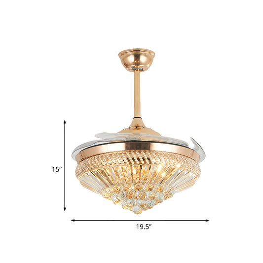 Modernism Conical Semi Mount Lighting Crystal LED 5 Blades Hanging Fan Lamp in Gold, 19.5" W Clearhalo 'Ceiling Fans with Lights' 'Ceiling Fans' Lighting' 917789