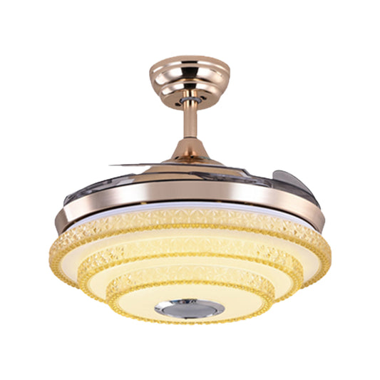 3-Layered Cone Semi-Flush Ceiling Light Modernism LED 4-Blade Crystal Hanging Fan Lamp in Gold, 19.5" Width Clearhalo 'Ceiling Fans with Lights' 'Ceiling Fans' Lighting' 917800