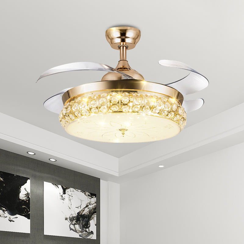 4 Blades Arch Hanging Fan Light Contemporary Gold Crystal Semi Flush Light, 19.5" W Clearhalo 'Ceiling Fans with Lights' 'Ceiling Fans' Lighting' 917807