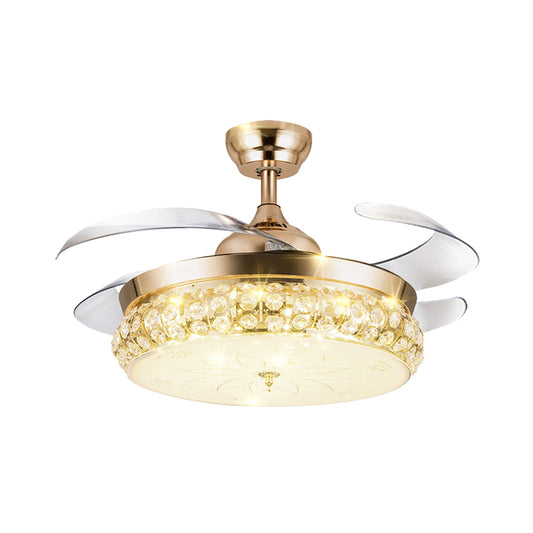 4 Blades Arch Hanging Fan Light Contemporary Gold Crystal Semi Flush Light, 19.5" W Clearhalo 'Ceiling Fans with Lights' 'Ceiling Fans' Lighting' 917808