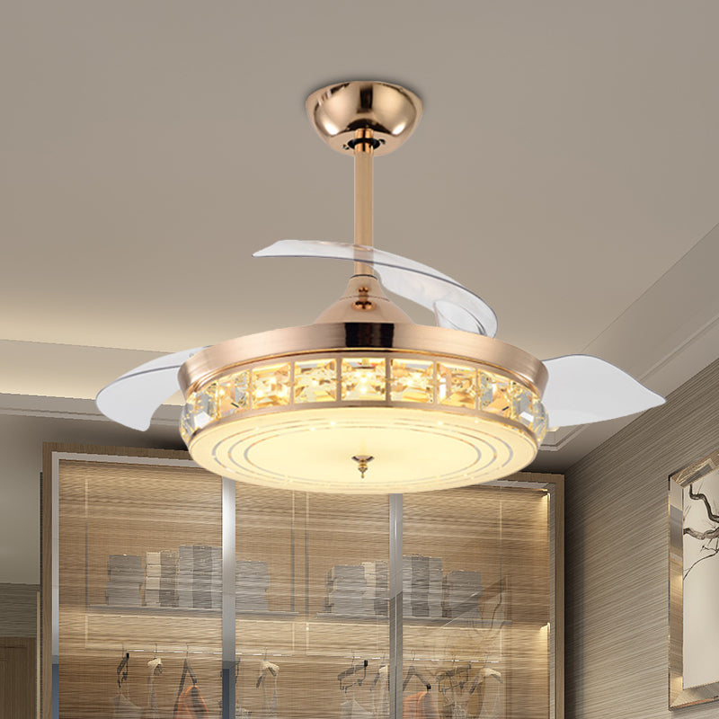 Drum Semi Flush Mount Light Modernist 19.5" W 4 Blades Crystal Ceiling Fan Lighting in Gold Clearhalo 'Ceiling Fans with Lights' 'Ceiling Fans' Lighting' 917811