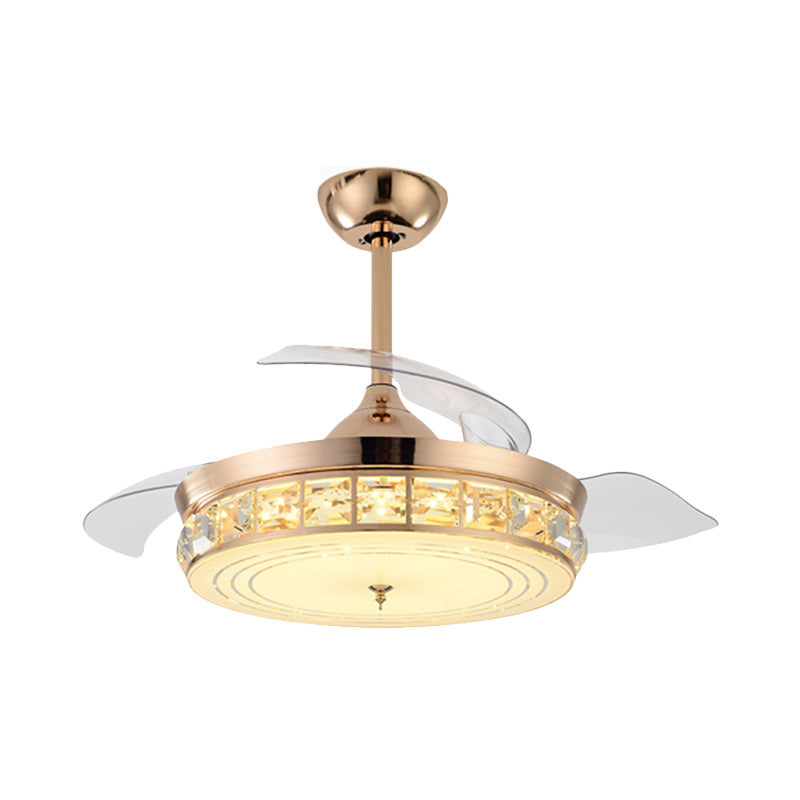 Drum Semi Flush Mount Light Modernist 19.5" W 4 Blades Crystal Ceiling Fan Lighting in Gold Clearhalo 'Ceiling Fans with Lights' 'Ceiling Fans' Lighting' 917813