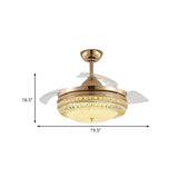4 Blades Inserted Glass Hanging Fan Lamp Contemporary Gold Drum Living Room Semi Flush Mount Lighting, 19.5" Width Clearhalo 'Ceiling Fans with Lights' 'Ceiling Fans' Lighting' 917818