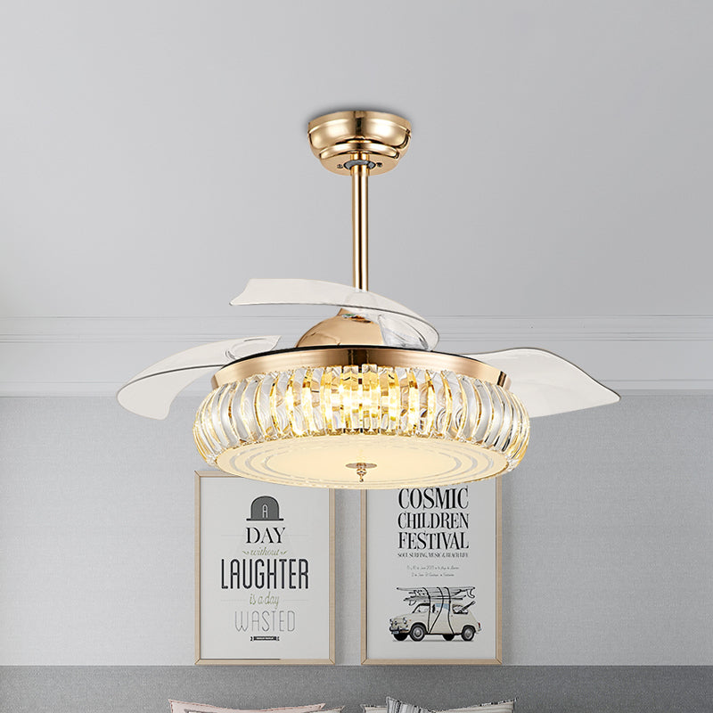 19.5" W Arch Pendant Fan Lighting Modernism LED 4-Blade Crystal Semi Flush Ceiling Light in Gold Gold Clearhalo 'Ceiling Fans with Lights' 'Ceiling Fans' Lighting' 917819