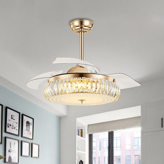19.5" W Arch Pendant Fan Lighting Modernism LED 4-Blade Crystal Semi Flush Ceiling Light in Gold Clearhalo 'Ceiling Fans with Lights' 'Ceiling Fans' Lighting' 917820