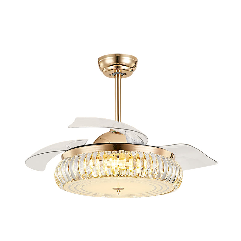 19.5" W Arch Pendant Fan Lighting Modernism LED 4-Blade Crystal Semi Flush Ceiling Light in Gold Clearhalo 'Ceiling Fans with Lights' 'Ceiling Fans' Lighting' 917821