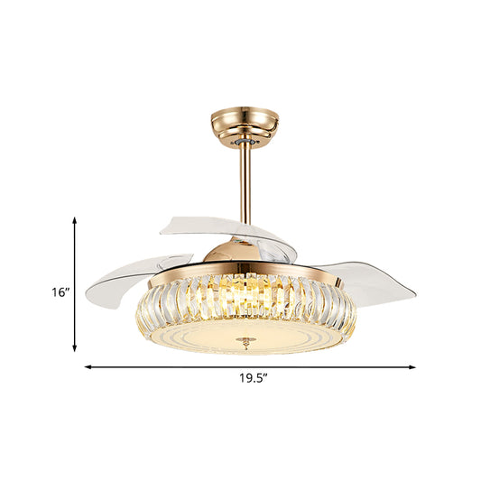 19.5" W Arch Pendant Fan Lighting Modernism LED 4-Blade Crystal Semi Flush Ceiling Light in Gold Clearhalo 'Ceiling Fans with Lights' 'Ceiling Fans' Lighting' 917822