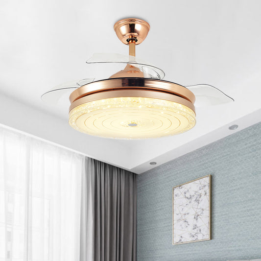 Crystal Drum Ceiling Fan Lamp Contemporary 4 Blades Dining Room Semi Flush Mount Light Fixture in Gold, 19.5" Width Gold Clearhalo 'Ceiling Fans with Lights' 'Ceiling Fans' Lighting' 917823