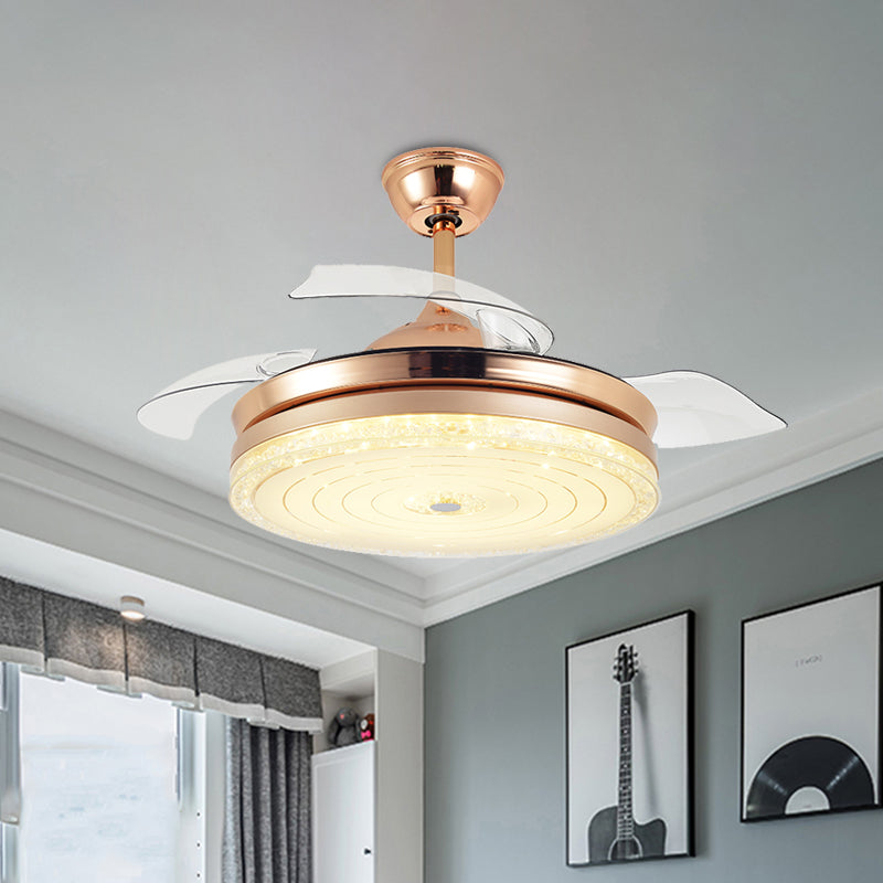 Crystal Drum Ceiling Fan Lamp Contemporary 4 Blades Dining Room Semi Flush Mount Light Fixture in Gold, 19.5" Width Clearhalo 'Ceiling Fans with Lights' 'Ceiling Fans' Lighting' 917824