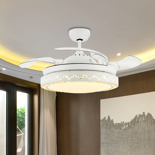 19.5" W Modernist Circular Semi Flushmount Metal Dining Room LED Fan Light in White with 4 Blades Clearhalo 'Ceiling Fans with Lights' 'Ceiling Fans' Lighting' 917828
