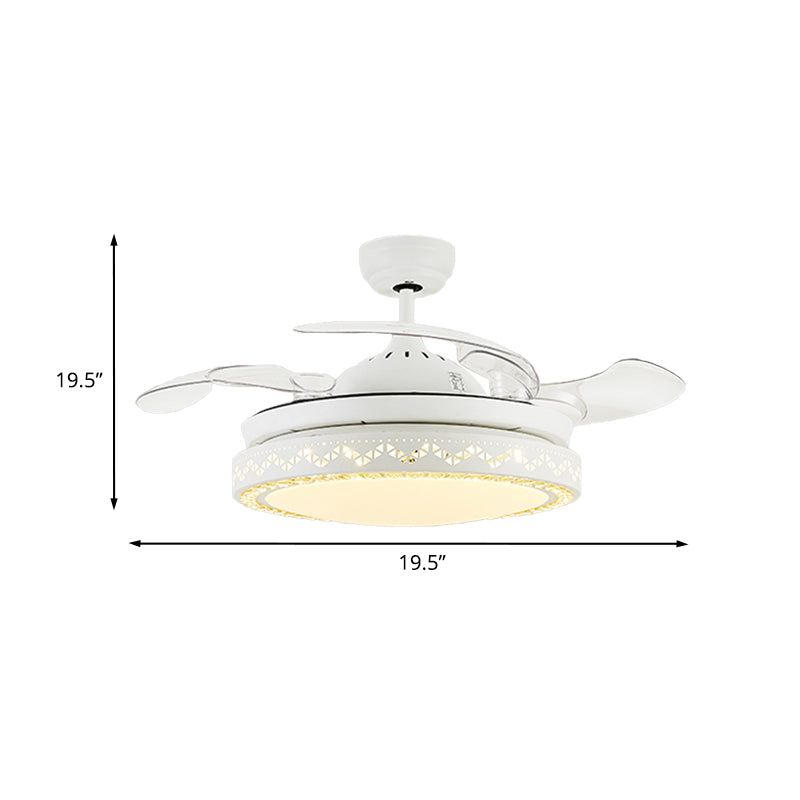 19.5" W Modernist Circular Semi Flushmount Metal Dining Room LED Fan Light in White with 4 Blades Clearhalo 'Ceiling Fans with Lights' 'Ceiling Fans' Lighting' 917830