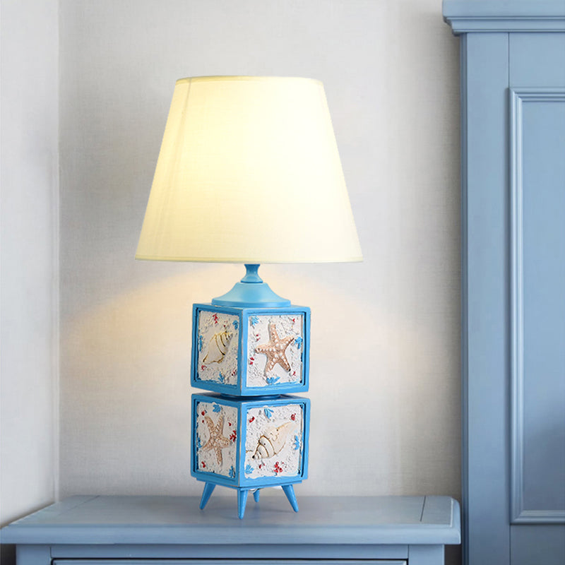 2-Cube Nightstand Light Mediterranean Style Resin Single Bedroom Fabric Table Lamp in Sky Blue/Water Blue Sky Blue Clearhalo 'Lamps' 'Table Lamps' Lighting' 917867