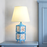 2-Cube Nightstand Light Mediterranean Style Resin Single Bedroom Fabric Table Lamp in Sky Blue/Water Blue Sky Blue Clearhalo 'Lamps' 'Table Lamps' Lighting' 917867