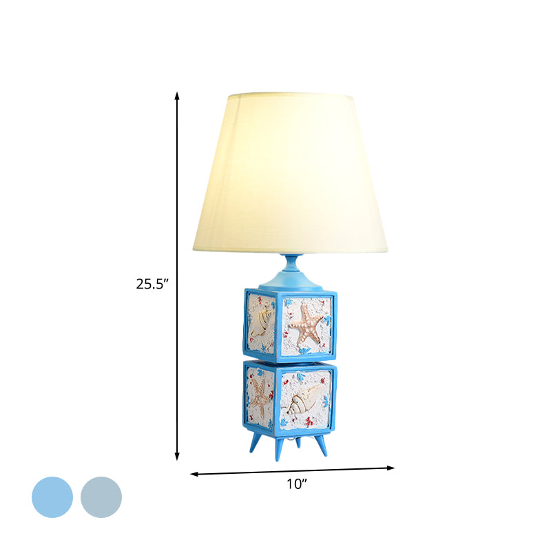 2-Cube Nightstand Light Mediterranean Style Resin Single Bedroom Fabric Table Lamp in Sky Blue/Water Blue Clearhalo 'Lamps' 'Table Lamps' Lighting' 917870