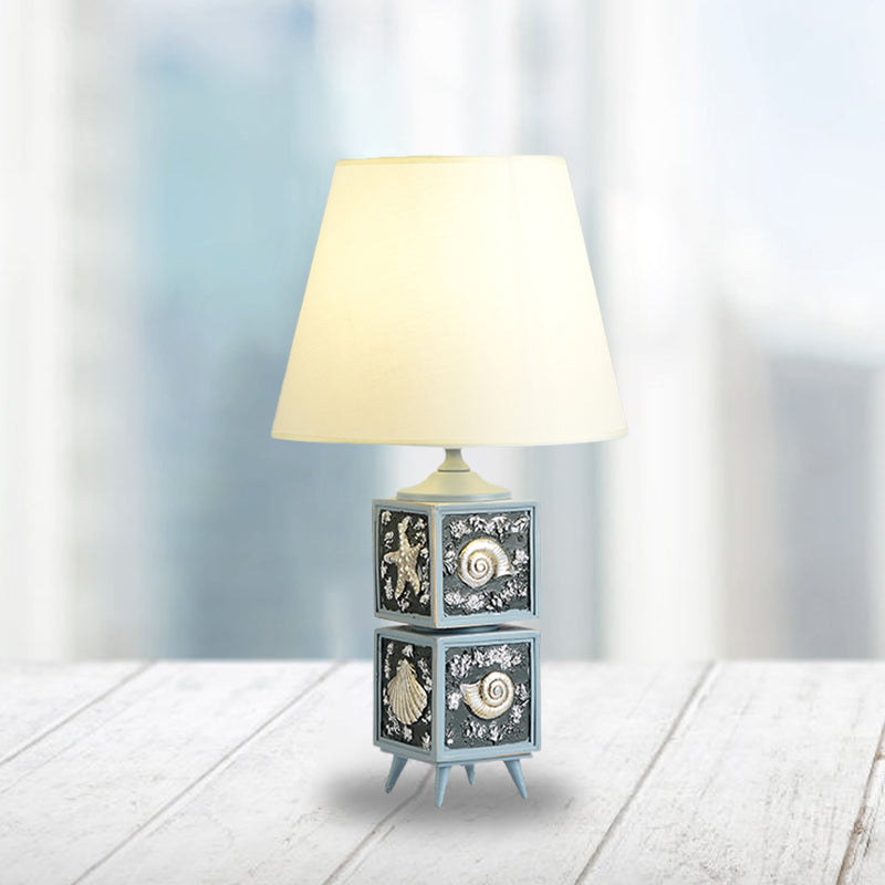 2-Cube Nightstand Light Mediterranean Style Resin Single Bedroom Fabric Table Lamp in Sky Blue/Water Blue Clearhalo 'Lamps' 'Table Lamps' Lighting' 917872