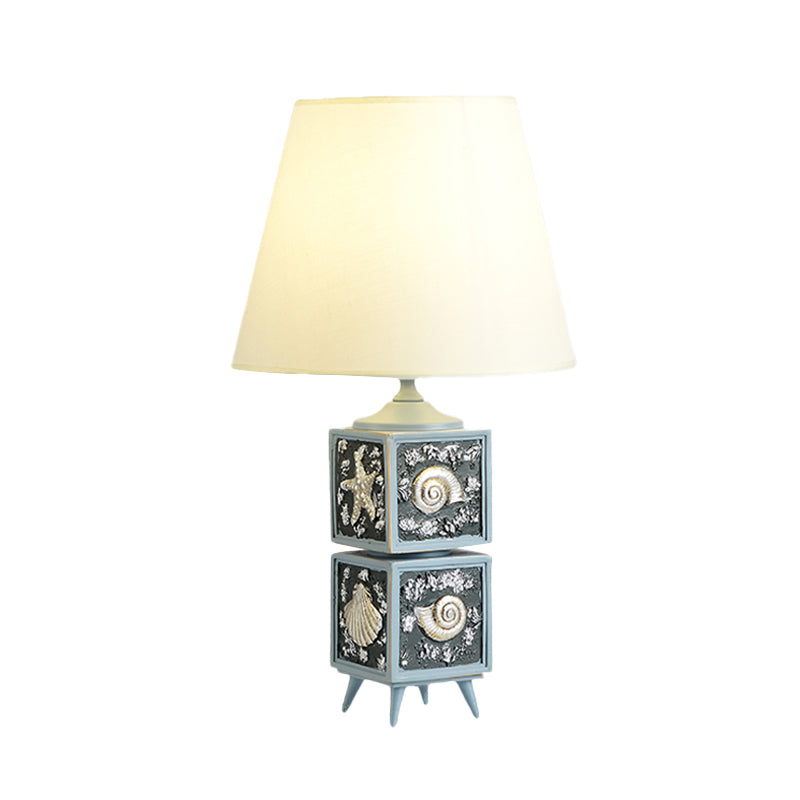 2-Cube Nightstand Light Mediterranean Style Resin Single Bedroom Fabric Table Lamp in Sky Blue/Water Blue Clearhalo 'Lamps' 'Table Lamps' Lighting' 917873