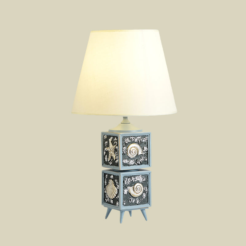 2-Cube Nightstand Light Mediterranean Style Resin Single Bedroom Fabric Table Lamp in Sky Blue/Water Blue Clearhalo 'Lamps' 'Table Lamps' Lighting' 917874