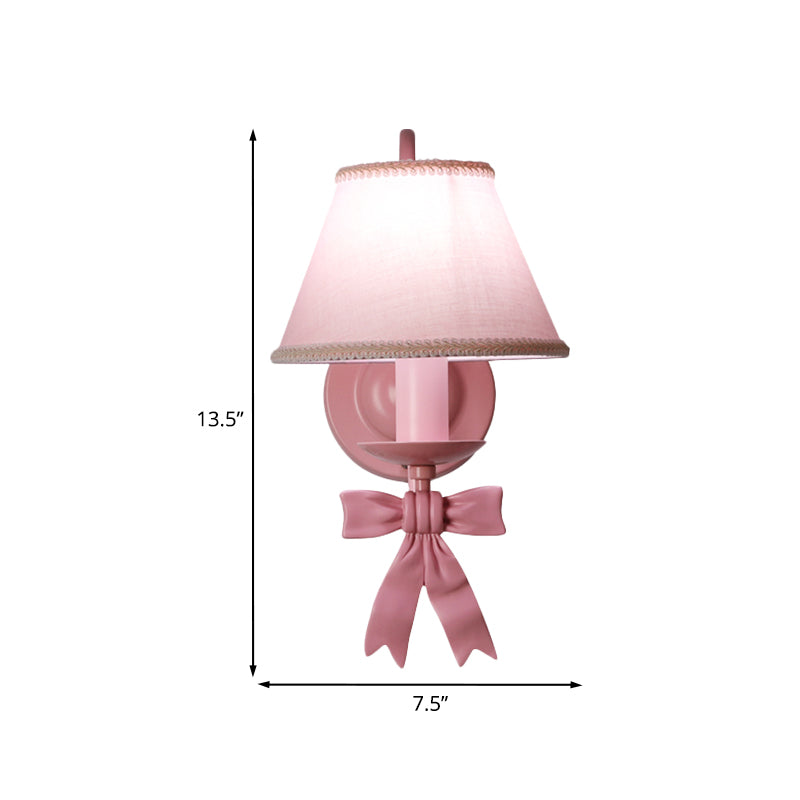 1/2-Light Bedroom Wall Mounted Light Macaron Pink Finish Bow Wall Lamp with Conic Fabric Shade Clearhalo 'Wall Lamps & Sconces' 'Wall Lights' Lighting' 917906