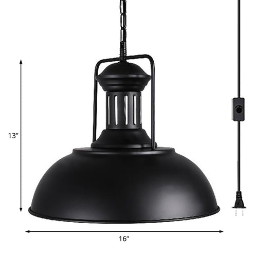 1 Head Plug In Hanging Pendant Light with Bowl Shade Industrial Black Metal Suspension Light with Vented Socket Clearhalo 'Art Deco Pendants' 'Black' 'Cast Iron' 'Ceiling Lights' 'Ceramic' 'Crystal' 'Industrial Pendants' 'Industrial' 'Metal' 'Middle Century Pendants' 'Pendant Lights' 'Pendants' 'Rustic Pendants' 'Tiffany' Lighting' 91791