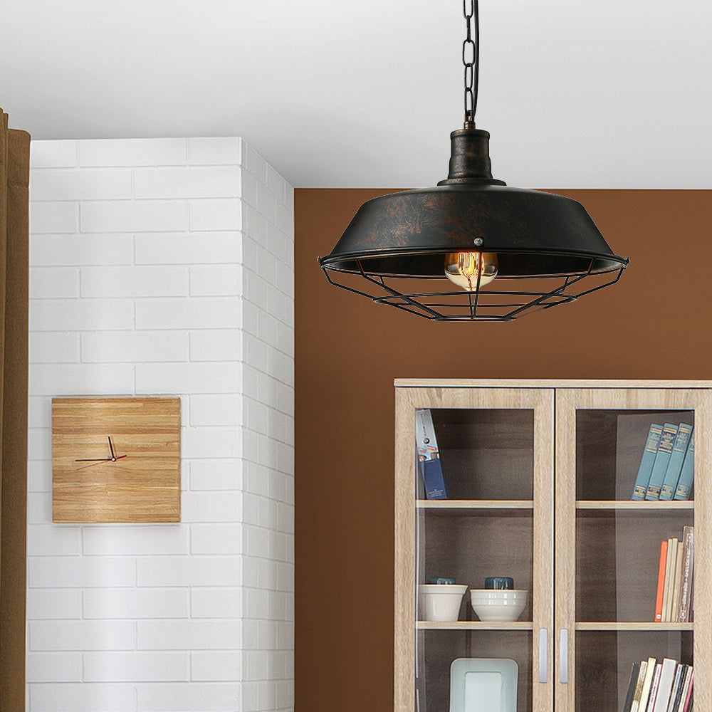 Rust Ceiling Lighting Rust Finish 1 Light Ceiling Light Retro Metallic Barn Pendant Lamp with ...