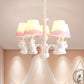 Pink/Blue Barrel Shade Chandelier Lighting Cartoon 5 Lights Fabric Pendulum Lamp with Unicorn Decor Clearhalo 'Ceiling Lights' 'Chandeliers' Lighting' options 917937