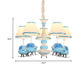 Cartoon Aircraft Chandelier Light Fixture Resin 3/5 Lights Child Room Ceiling Lamp with Cone White Fabric Shade in Blue Clearhalo 'Ceiling Lights' 'Chandeliers' Lighting' options 917960