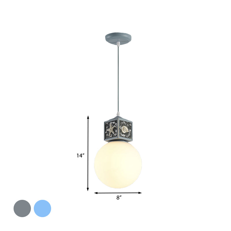 Orb Opal Glass Hanging Light Nordic 1 Head Sky/Water Blue Cube Ceiling Pendant Lamp for Kids Bedside Clearhalo 'Ceiling Lights' 'Close To Ceiling Lights' 'Glass shade' 'Glass' 'Pendant Lights' 'Pendants' Lighting' 917969