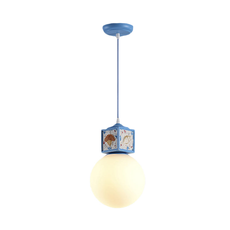 Orb Opal Glass Hanging Light Nordic 1 Head Sky/Water Blue Cube Ceiling Pendant Lamp for Kids Bedside Clearhalo 'Ceiling Lights' 'Close To Ceiling Lights' 'Glass shade' 'Glass' 'Pendant Lights' 'Pendants' Lighting' 917972