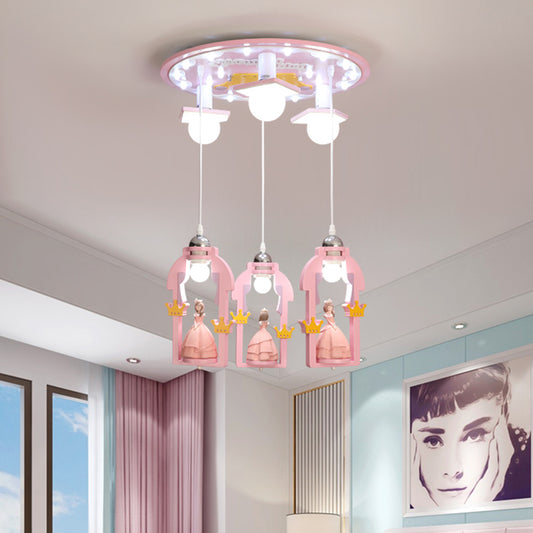 Resin Princess-Like Multi Ceiling Light Cartoon 7 Lights Pink Finish Hanging Pendant Lamp Clearhalo 'Ceiling Lights' 'Pendant Lights' 'Pendants' Lighting' 918000