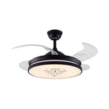 4 Blades Metal Round Hanging Fan Light Nordic LED Black Semi-Flush Ceiling Lamp with Diamond Pattern, 16" W Clearhalo 'Ceiling Fans with Lights' 'Ceiling Fans' 'Kids Ceiling Fans' 'Kids' Lighting' 918018