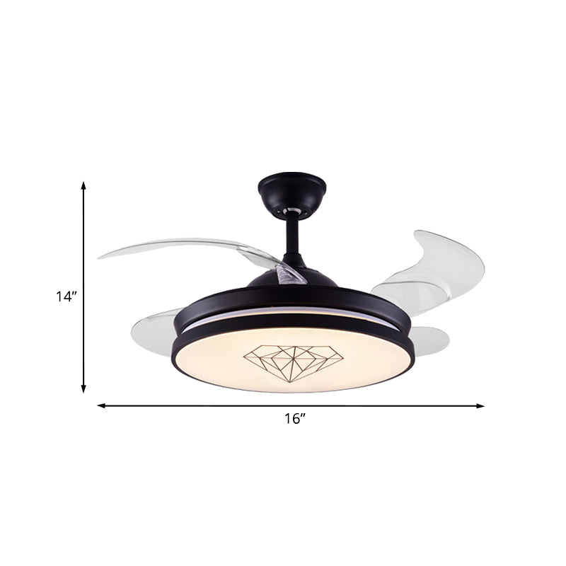 4 Blades Metal Round Hanging Fan Light Nordic LED Black Semi-Flush Ceiling Lamp with Diamond Pattern, 16" W Clearhalo 'Ceiling Fans with Lights' 'Ceiling Fans' 'Kids Ceiling Fans' 'Kids' Lighting' 918019