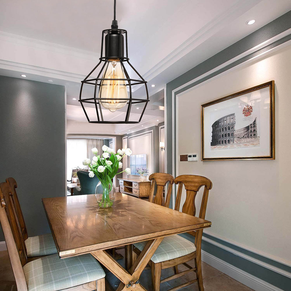 1 Bulb Plug In Suspension Light with Globe Cage Shade Retro Loft Black Metal Hanging Ceiling Light Clearhalo 'Art Deco Pendants' 'Black' 'Cast Iron' 'Ceiling Lights' 'Ceramic' 'Crystal' 'Industrial Pendants' 'Industrial' 'Metal' 'Middle Century Pendants' 'Pendant Lights' 'Pendants' 'Rustic Pendants' 'Tiffany' Lighting' 91808