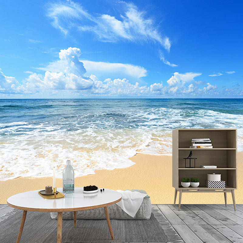 Fresh Color Seashore Decorative Mural Wallpaper for Coffee Shop and Living Room Blue Clearhalo 'Wall Decor' 'Wall Mural' 918081
