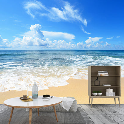 Fresh Color Seashore Decorative Mural Wallpaper for Coffee Shop and Living Room Blue Clearhalo 'Wall Decor' 'Wall Mural' 918081