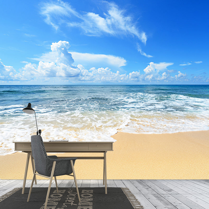 Fresh Color Seashore Decorative Mural Wallpaper for Coffee Shop and Living Room Clearhalo 'Wall Decor' 'Wall Mural' 918083