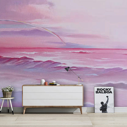 Fluttering Pink Seashore Wall Murals for Girls, Non-Woven Fabric Pink Clearhalo 'Wall Decor' 'Wall Mural' 918096