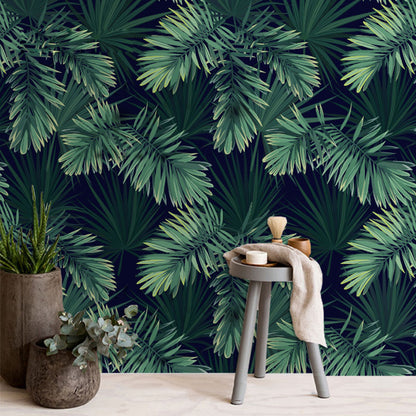 Extra Large Tropical Leaf Mural Wallpaper in Green Non-Woven Wall Decor for Bedroom, Custom-Printed Green Clearhalo 'Wall Decor' 'Wall Mural' 918848