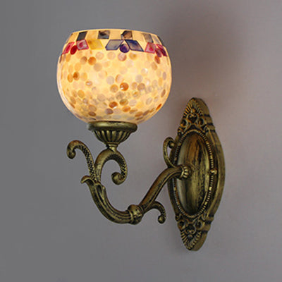 Shell Global Sconce Light with Curved Arm Country Style 1 Head Bedroom Wall Mount Light in Beige/Beige-Red Beige-Red Clearhalo 'Industrial' 'Middle century wall lights' 'Tiffany wall lights' 'Tiffany' 'Wall Lamps & Sconces' 'Wall Lights' Lighting' 91912