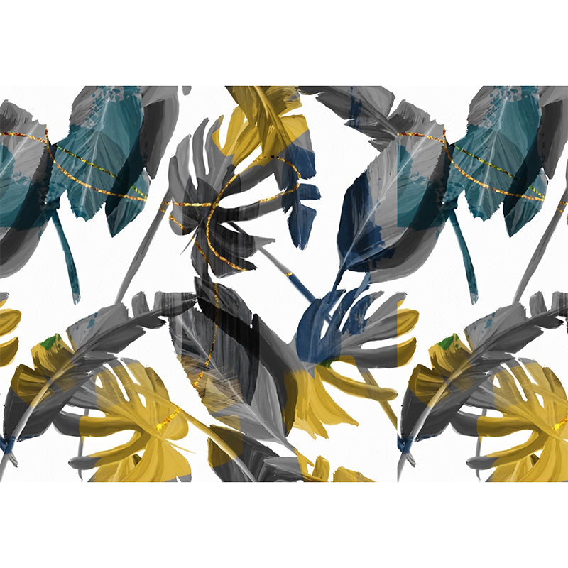 Grey and Yellow Wall Covering with Banana Leaf Pattern Stain-Resistant Mural for Gallery Clearhalo 'Wall Decor' 'Wall Mural' 919335