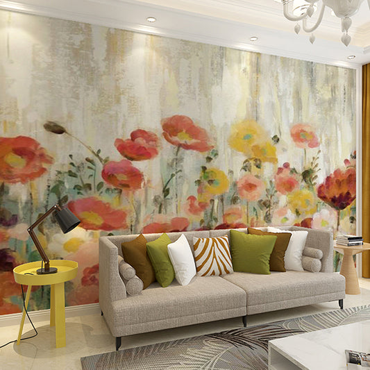 Yellow and Red Tropical Mural Customized Forest and Floral Pattern Wall Covering for Home Decoration Clearhalo 'Wall Decor' 'Wall Mural' 919552