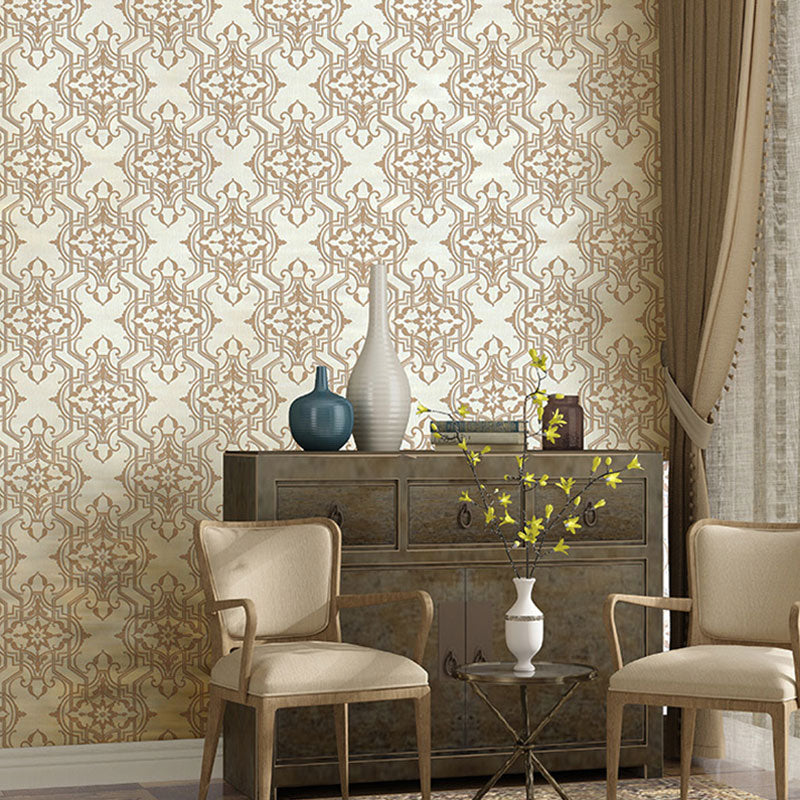 33' by 20.5" Classic Wall Art 3D Visual Damask Design Wallpaper Roll, Non-Pasted Light Yellow Clearhalo 'Vintage wall decor' 'Vintage' 'Wallpaper' Wall Decor' 919918