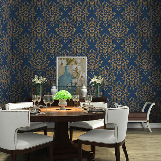 33' by 20.5" Classic Wall Art 3D Visual Damask Design Wallpaper Roll, Non-Pasted Blue Clearhalo 'Vintage wall decor' 'Vintage' 'Wallpaper' Wall Decor' 919921