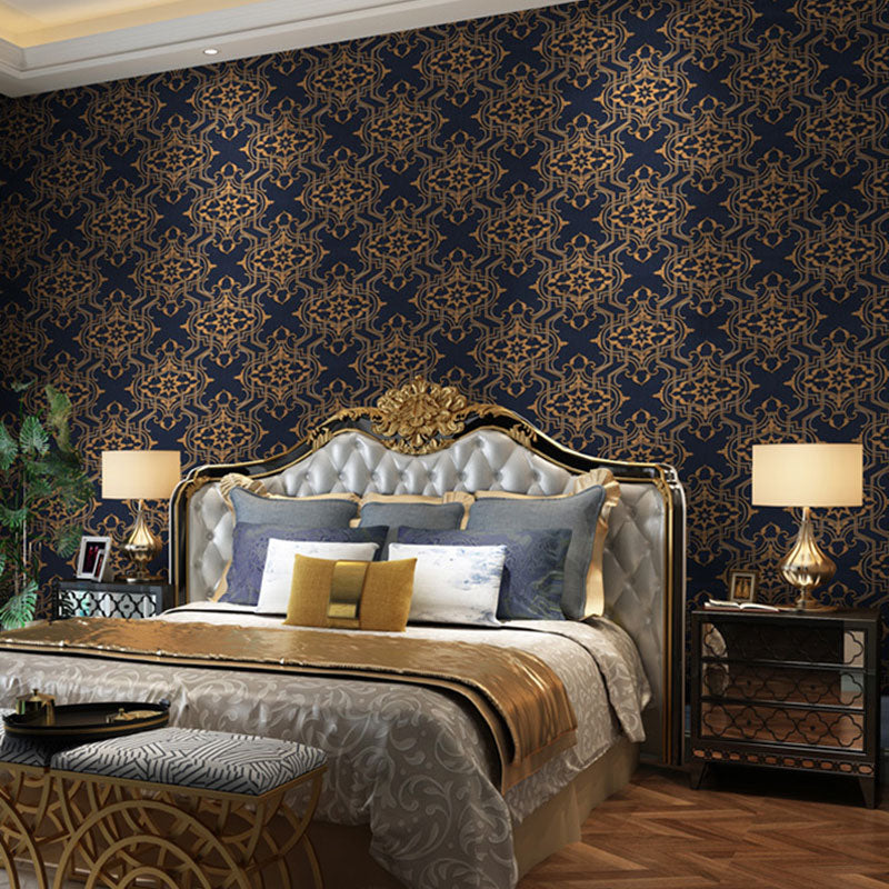 33' by 20.5" Classic Wall Art 3D Visual Damask Design Wallpaper Roll, Non-Pasted Dark Blue Clearhalo 'Vintage wall decor' 'Vintage' 'Wallpaper' Wall Decor' 919927
