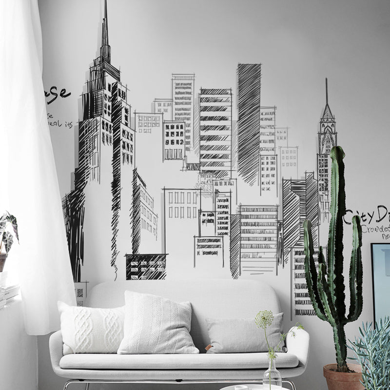 European Skyscraper Mural Pastel Color Industrial Nostalgic Wall Decor for Living Room Clearhalo 'Wall Decor' 'Wall Mural' 920223