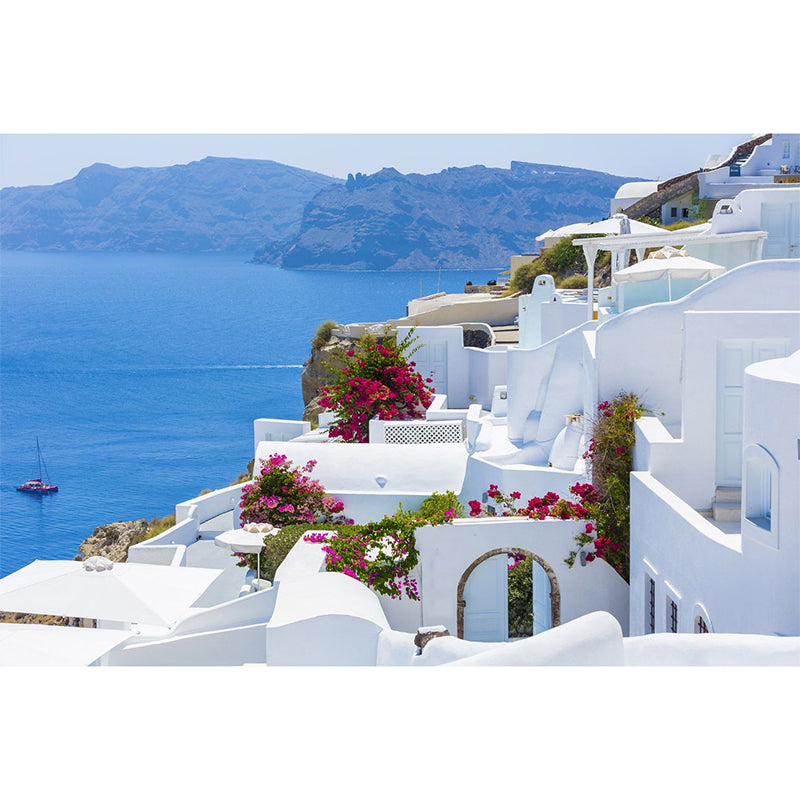 Full Size Fresh Cool Mural Wallpaper for Decoration Modern Simple Seashore House and Snow, Made to Measure Clearhalo 'Wall Decor' 'Wall Mural' 920299