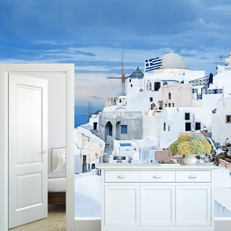 Full Size Fresh Cool Mural Wallpaper for Decoration Modern Simple Seashore House and Snow, Made to Measure Clearhalo 'Wall Decor' 'Wall Mural' 920302