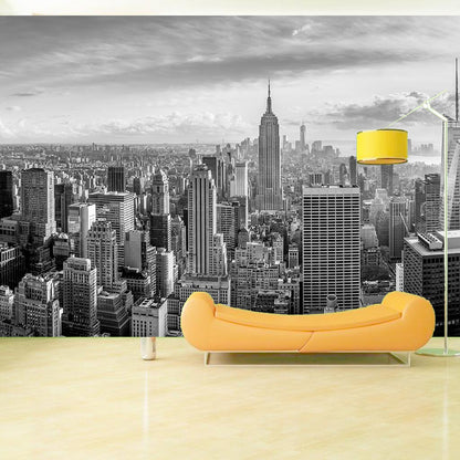 Contemporary City View Mural Wallpaper for Accent Wall, Black and White, Made to Measure Black-White Clearhalo 'Wall Decor' 'Wall Mural' 920356